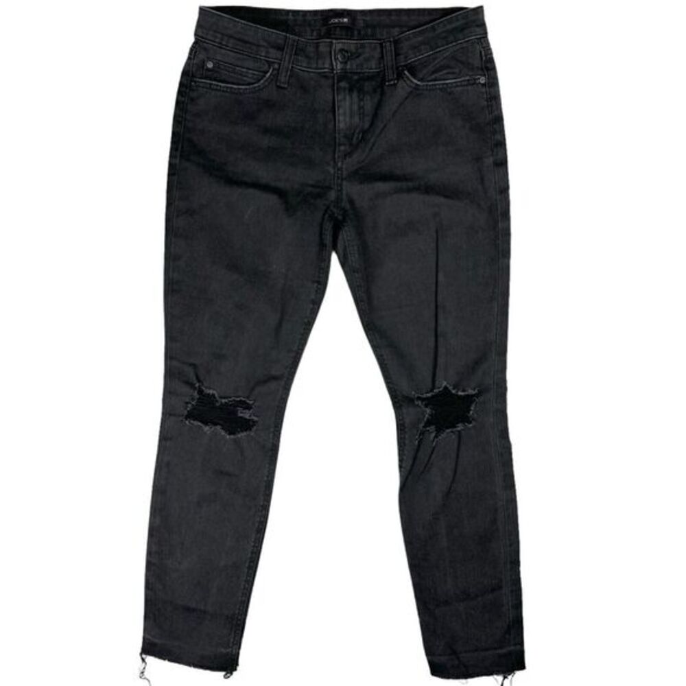 Joe's‎ Jeans The Icon Mid Rise Skinny Ankle Crop Black Size 28 Distressed Ripped